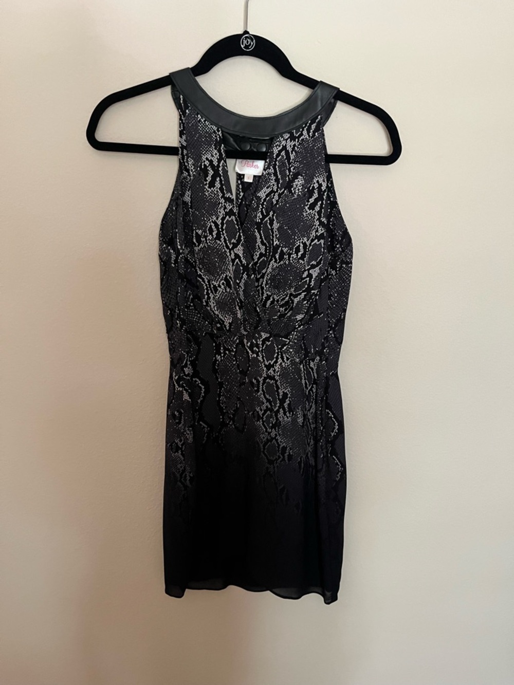Parker Black and Gray Snake-Print Halter Mini Dress